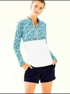 Lilly Pulitzer Asher Popover Palm Print with Kangaroo Pocket Size XXS UPF 50+